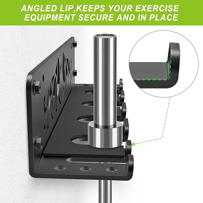Kipika Versatile Wall Mounted Barbell Holder with Hooks Storage Rack for Barbell Bars Holds Under 33mm Bar Size and Fitness Accessories Space-Efficient Gym Organization for Home & Commercial Use