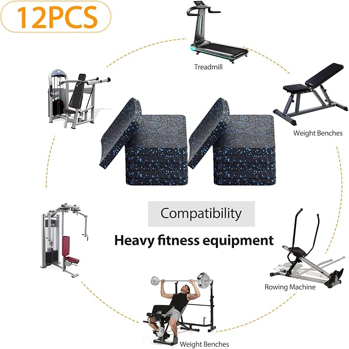 Protect Your Floors with High-Density Rubber Treadmill Mat 12, 3.94" 3.94" x 3.94" x 0.5" Exercise