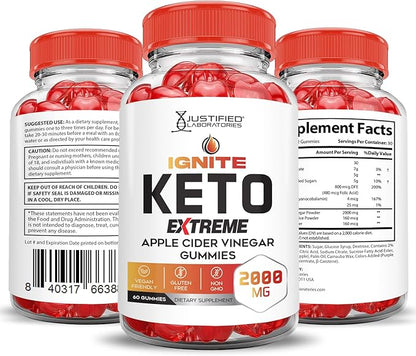 (2 Pack) Ignite Keto ACV Gummies Extreme 2000MG Advanced Ignite Keto Gummies Apple Cider Vinegar Formulated with Pomegranate Beet Juice Powder B12 Vegan Non GMO 120 Gummys