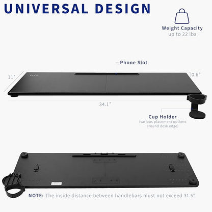 VIVO Universal Treadmill Desk with Phone Slot and Cup Holder, Ergonomic Platform for Notebooks, Tablets, Laptops, and More, Fits Treadmill Handlebars up to 31 inches, STAND-TDML2A