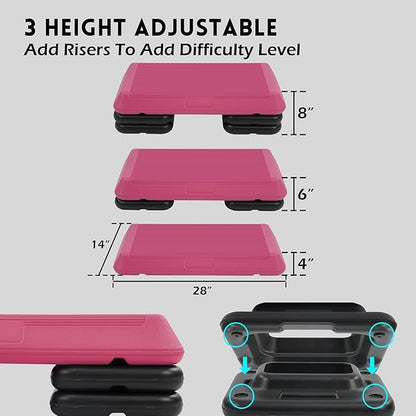 Step Aerobic Platform, Exercise Step with 5 levels Adjustable Height, 4 Stackable Risers, Fitness Training Workout Stepper for Home Gym, Cardio Strength, Multiple Options