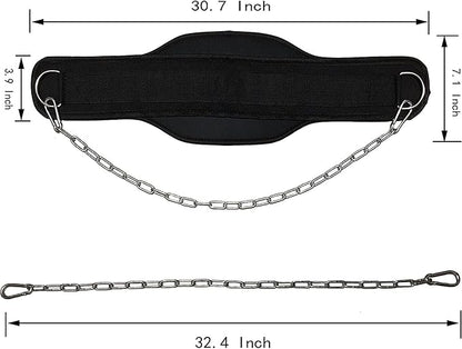 Dip Belt For Weightlifting - 37'' Chain Pull 550lbs Weight