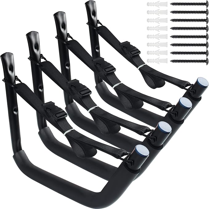 Kayak Storage Rack,Kayak Rack for Garage,Kayak Wall Mount Kayak Wall Rack with Nylon Straps,Heavy Duty Kayak Hanger Kayak Hook Suitable for Kayaks and SUP Paddle Board(4Pack,6 Colors)