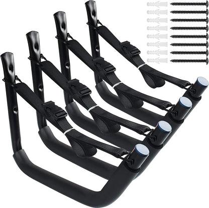 Kayak Storage Rack,Kayak Rack for Garage,Kayak Wall Mount Kayak Wall Rack with Nylon Straps,Heavy Duty Kayak Hanger Kayak Hook Suitable for Kayaks and SUP Paddle Board(4Pack,6 Colors)