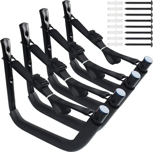 Kayak Storage Rack,Kayak Rack for Garage,Kayak Wall Mount Kayak Wall Rack with Nylon Straps,Heavy Duty Kayak Hanger Kayak Hook Suitable for Kayaks and SUP Paddle Board(4Pack,6 Colors)