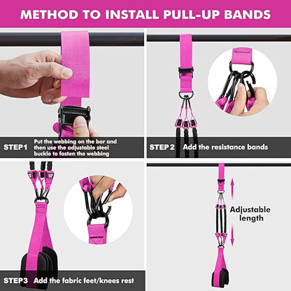 Pull Up Assistance Bands, Heavy Duty Resistance Band for Pull Up Bar, Adjustable Weight/Size with Fabric Feet/Knee Rest, Bands for Pull Up Assist for Strength Training, Pull Up Assist Band
