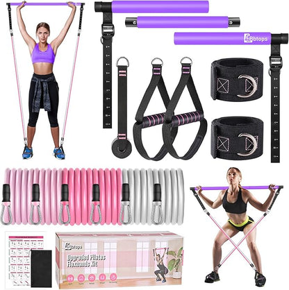 Pilates Bar Kit with Resistance Bands,Pilates Bar with Stackable Bands Workout Equipment for Legs,Hip,Waist and Arm,Exercise Fitness Equipment for Women & Men Home Gym Yoga Pilates
