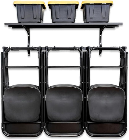 StoreYourBoard Chair Storage Rack with Storage Shelf – Folding Chair Rack for Home & Garage Organization, Chair Hangers for Folding, Beach, Patio & Camping Chairs, Heavy Duty Steel, Holds 300 lbs