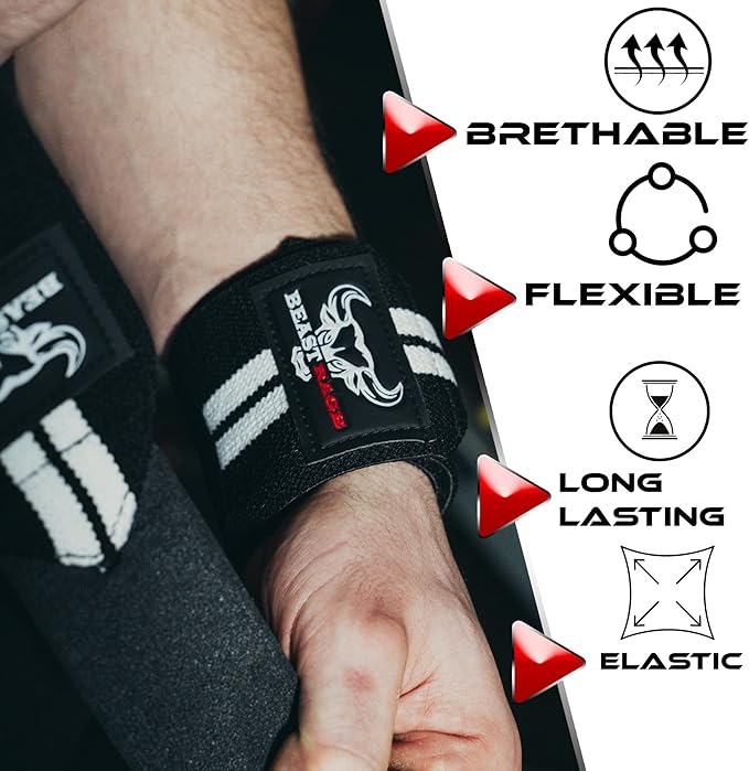 BEAST RAGE Wrist Wraps for Weightlifting - Adjustable Lifting Straps With Thumb Loop for Enhanced Gym Support, Powerlifting, Bodybuilding and Workout