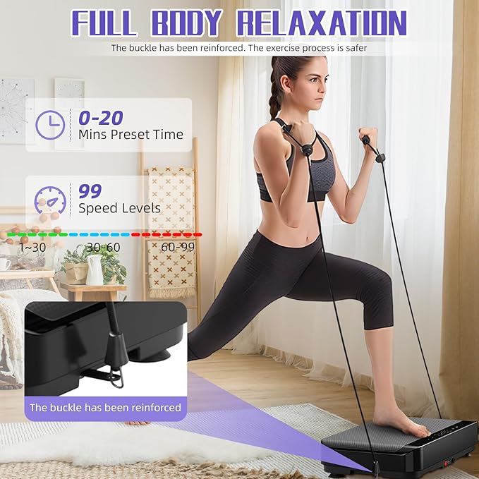 Vibration Plate Exercise Machine with Bluetooth for Lymphatic Drainage – 400lbs Capacity with 9 Preset Modes & 99 Speed Level, Home Gym Equipment for Whole Body Vibrating Workout, Weight Loss & Toning