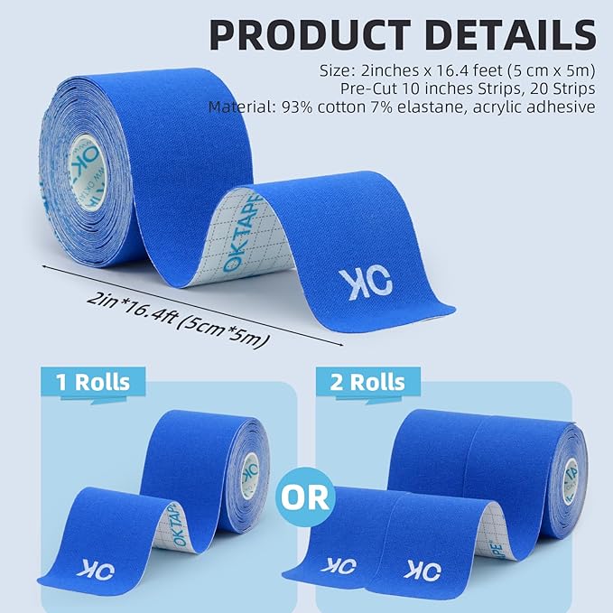 OK TAPE Kinesiology Tape 10 inches Precut, 20 Strips, Cotton Elastic Athletic Tape Latex Free, 2in x 16ft, Purple