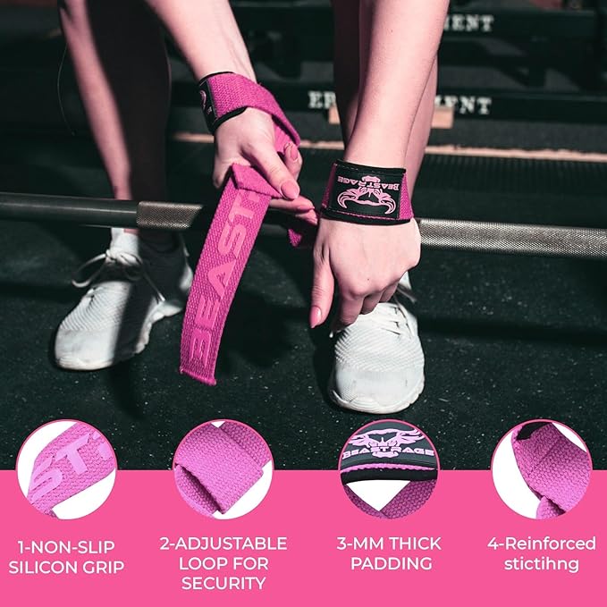 BEAST RAGE Lifting Straps for Weightlifting, Weight Lifting Straps Gym Power Workouts Lifting Wrist Straps Padded Cotton Men Women Support Lifters Deadlift Straps Hard Pull Exercise Straps