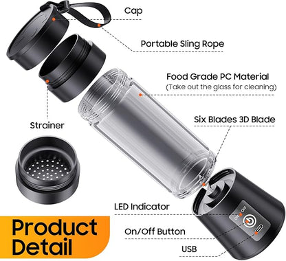 Personal Blender for Shakes and Smoothies - 2025 New Upgrade Cordless Portable Blender USB-C Rechargeable, 380Ml BAP Free Juice Cup, 6 Blades Freshly Squeezed for Picnic/Sprots, 20000Rpm/Min Speed