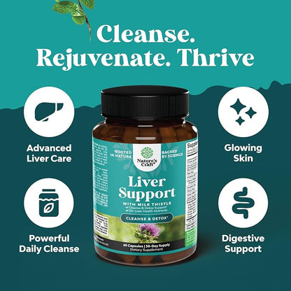 Liver Cleanse Detox & Repair Formula - Herbal Liver Support Supplement with Milk Thistle Turmeric Dandelion Root & Artichoke Extract for Liver Health - Silymarin Milk Thistle Liver Detox Capsules 2pk