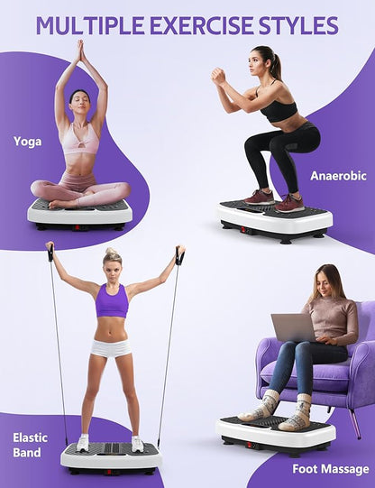 Vibration Plate Exercise Machine, Arvnka Power Waver Vibration Plate for Lymphatic Drainage,Vibrating Plate Machine with Resistance Bands & Remote for Weight Loss for Women Men,Home Exercise Equipment