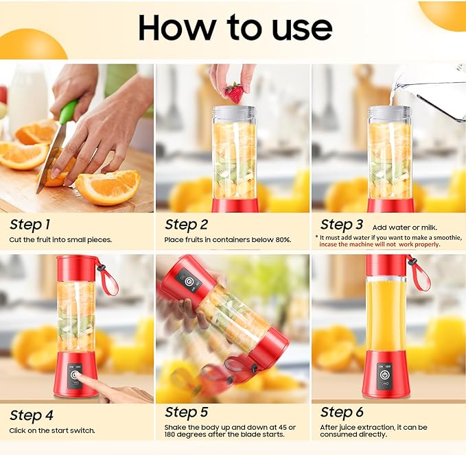 Portable Personal Size Mini Blender - 2025 Upgraded Cordless Blender for Smoothies & Shakes, Type-C Rechargeable, 380Ml Traveling BAP Free Juicer Cup for Sports/Travel/Home, 20000Rpm/Min Speed
