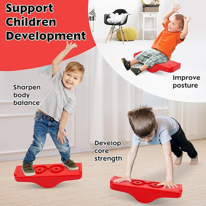 Kids Rocking Seesaw Balance Board with 5 Wooden Balls Sensory Training Rocking Board Balance Training Equipment Children Indoor Outdoor Activity Toy