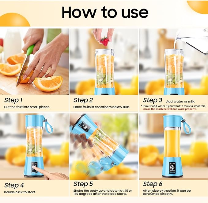 Cordless Personal Size Portable Blender - Blender Make Smoothies & Shakes, 12 Oz BAP Free Traveling Cup, Quickly Squeezed in Office/Picnic/Sprots