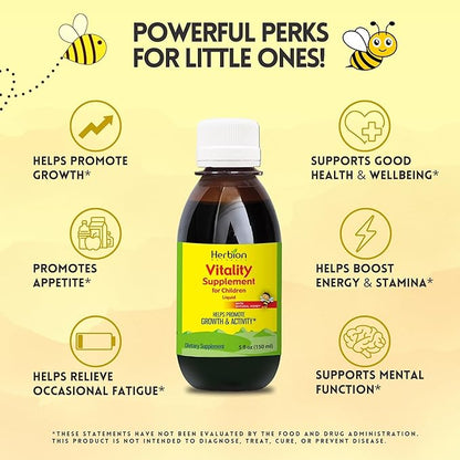 Herbion Naturals Vitality Supplement for Children - Promotes Growth and Appetite - Relieves Fatigue - Improves Mental and Physical Performance – 5 fl oz, For Kids 1 Year and Above, Pack of 2
