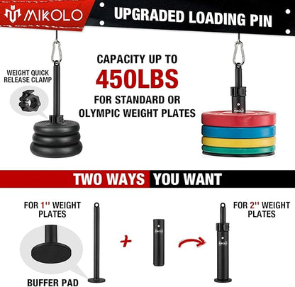 Mikolo Upgraded Weight Lift Pulley System - LAT Pulley Attachments with Adjustable Length Cable for Full Body Training, Home Gym Set, 2023 Version