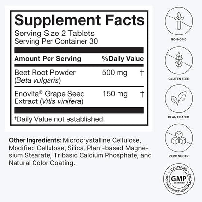 humanN SuperBeets Heart Tablets Smooth Coat 500mg – Non-GMO Powder – Clinically Studied Antioxidants, 60 Count