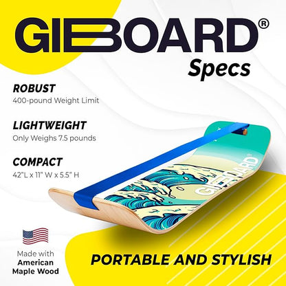 GIBBON GiBoard Balance Board for Adults & Kids - Slackline Workout Equipment Home Gym Training - Wooden Wobble Board Balance Trainer - Standing Desk Exercise - Yoga, Agility, Pilates, Core, Snowboard