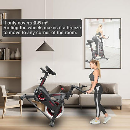 Exercise Bike, Exercise Bike for Home, Stationary Indoor Cycling Bike Cardio Gym with pad Holder and LCD Monitor,Silent Belt Drive & 35 LBS Flywheel