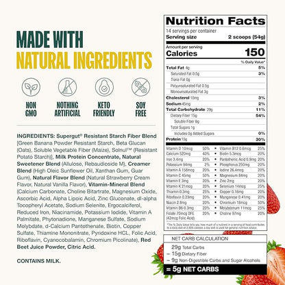 Supergut Prebiotic Shakes | Meal Replacement | Boost GLP-1 | High Protein and Fiber | No Added Sugar | Keto Food, Meal, Snack (Strawberry, 14 servings)