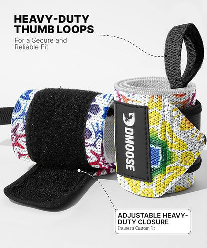 DMoose Fitness Wrist Wraps for Weightlifting - IPL Approved Premium Lifting Straps with Thumb Loops for Powerlifting, Bodybuilding & Weight Lifting, Compression Gym Wrist Support for Working Out