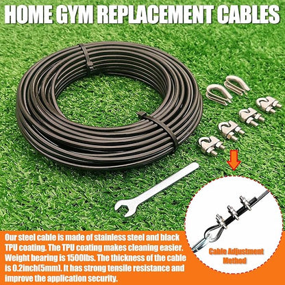 KORIKAHM Replacement Cables for Home Gym, 65.6/98.4 Ft Fitness Pulley Cable, 5mm TPU Coated Weight Machine Steel Cable Replacement for Pulley System Gym