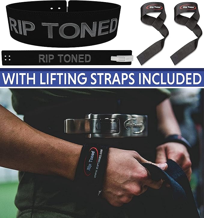 Rip Toned Lever Belt with Bonus Lifting Straps 4" Leather 10mm Belt