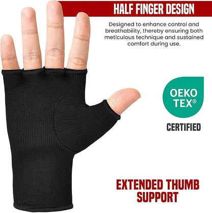 RDX Boxing Hand Wraps Inner Gloves Men Women, Half Finger Elasticated Bandages, Under Mitts Fist Protection, Muay Thai, Kickboxing, MMA, Martial Arts Speed Bag Punching Training