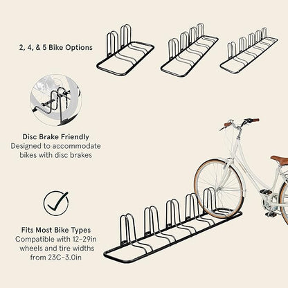 Retrospec Stash Rack 2, 4 & 5 Bike Floor Stand Bicycle Storage Organizer for Mountain Bike, Road Bike, Weather Resistant Fine Powder Steel Coating Fits Wheels up to 3"