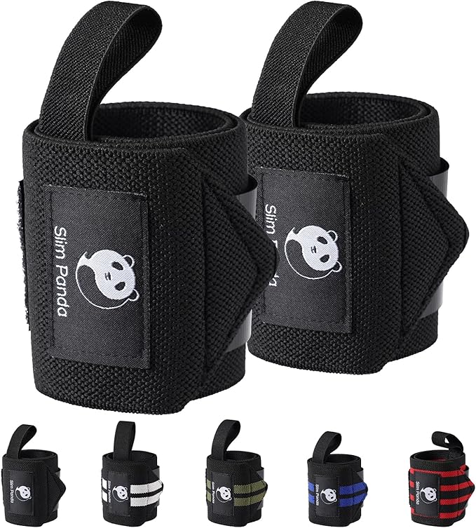 Slim Panda Weightlifting Wrist Wraps- Upgraded Wrist Support with Heavy Duty Thumb Loop for Powerlifting, Bodybuilding, and Weight Lifting Men & Women