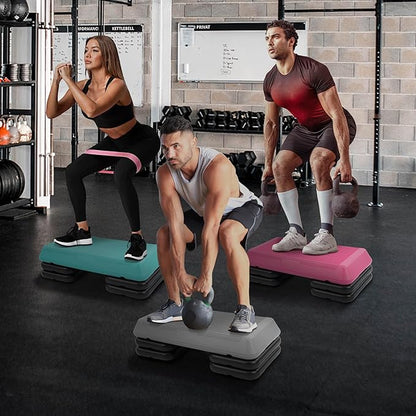 Step Aerobic Platform, Exercise Step with 5 levels Adjustable Height, 4 Stackable Risers, Fitness Training Workout Stepper for Home Gym, Cardio Strength, Multiple Options