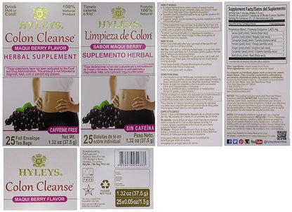 Hyleys Colon Cleanse Tea Maqui Berry Flavor - 25 Tea Bags (1 Pack)