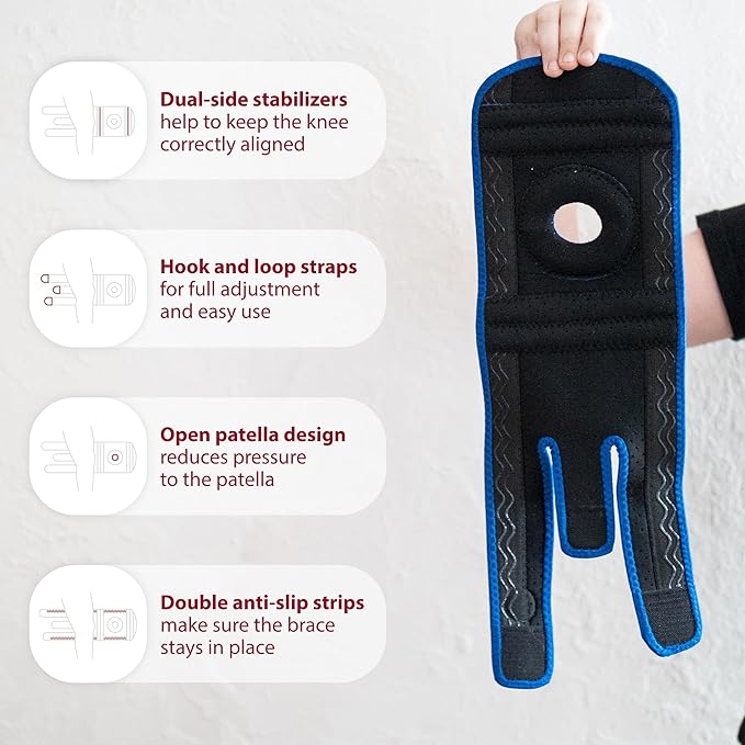 KARM Kids Knee Brace - Osgood Schlatter Knee Brace Youth for Kids, Sports, Pain, Arthritis, Patella, Meniscus Tear, MCL, ACL - Adjustable Compression Support for Child, Boys & Girls (Blue)