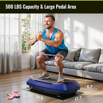 FLYBIRD 4D Vibration Plate 500 LBS Capacity, Oscillation, Linear, Pulsation Vibration Plate Exercise Machine, Triple Motors Vibration Plate for Bone Density Building & Lymphatic Drainage