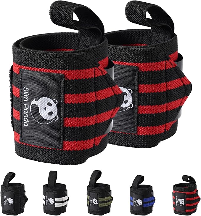 Slim Panda Weightlifting Wrist Wraps- Upgraded Wrist Support with Heavy Duty Thumb Loop for Powerlifting, Bodybuilding, and Weight Lifting Men & Women