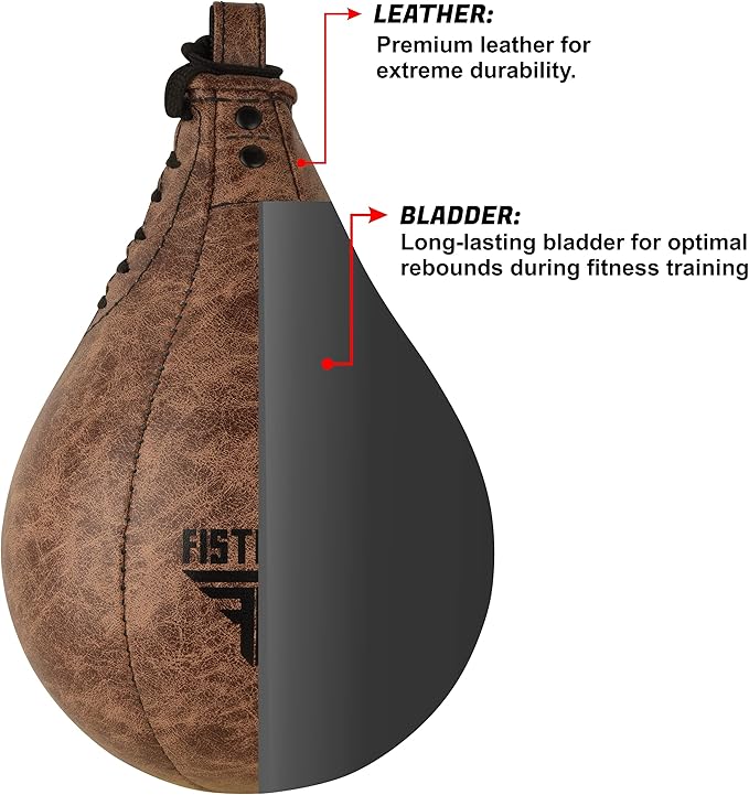 Speed Ball Boxing Bag Leather MMA Muay Thai Training Punching Dodge Striking Kit with Free Hanging Swivel Workout Speedball Kicking Platform Equipment (Black)