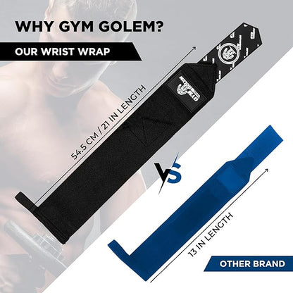 Black Weight Lifting Wrist Wraps - 2 Straps with Thumb Loop & Velcro for Men & Women, Premium Gym Wrist Wraps Support, Ideal for Powerlifting, Crossfit, and Bodybuilding.