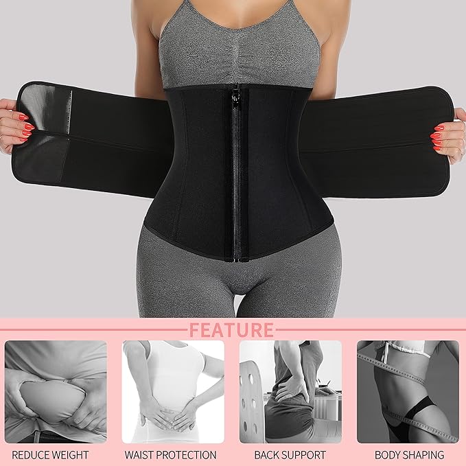 KIWI RATA Neoprene Sauna Waist Trainer Corset Sweat Belt for Women Compression Cincher Band Workout Fitness Back Support