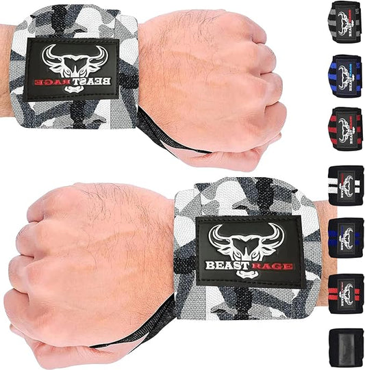 BEAST RAGE Wrist Wraps for Weightlifting - Adjustable Lifting Straps With Thumb Loop for Enhanced Gym Support, Powerlifting, Bodybuilding and Workout