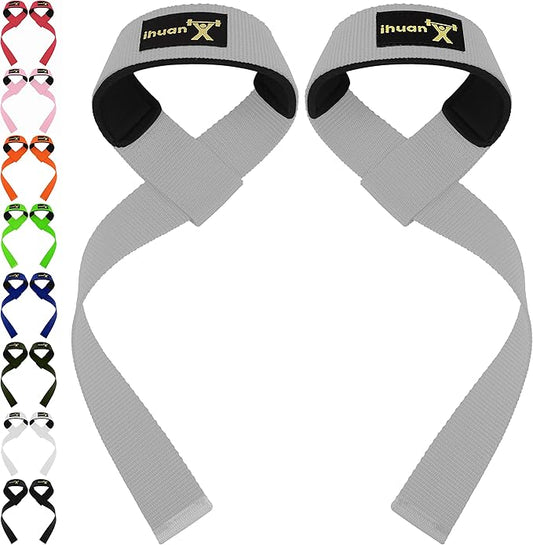 ihuan Wrist Straps for Weight Lifting - Lifting Straps for Weightlifting | Gym Wrist Wraps with Extra Hand Grips Support for Strength Training | Bodybuilding | Deadlifting