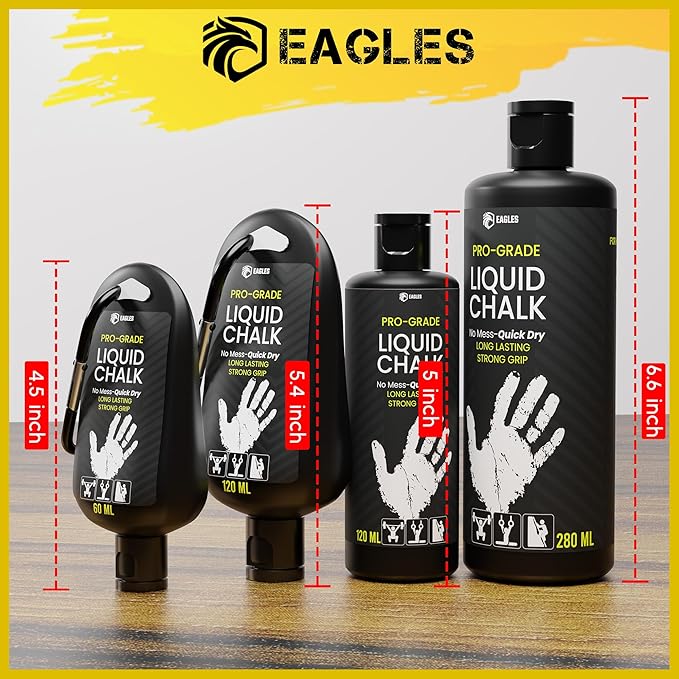 EAGLES Pro Grade Liquid Chalk 50, 120 or 280ml Mess-Free Chalk for Weightlifting, Gymnastics Rock Climbing, Dancing, Pole Grip, Sports & Workout Chalk - Sweat-Resistant and Long Lasting