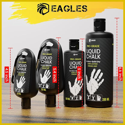 EAGLES Pro Grade Liquid Chalk 50, 120 or 280ml Mess-Free Chalk for Weightlifting, Gymnastics Rock Climbing, Dancing, Pole Grip, Sports & Workout Chalk - Sweat-Resistant and Long Lasting