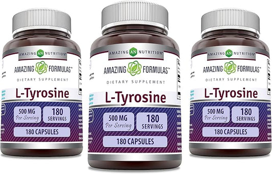 Amazing Formulas L-Tyrosine 500 mg Capsules | Amino Acid Supplement | Non-GMO | Gluten Free | Made in USA (180 (3 Pack))