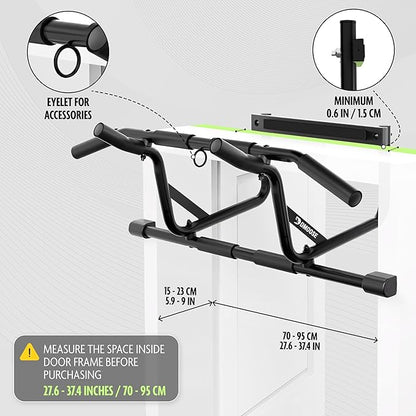 DMoose Fitness Pull Up Bar for Doorway - Upto 250 Lbs Capacity, No Screwing or Slipping, Hanging Pullup & Chin Up Bar for Door Frame - Padded Grips for Strength Training - Installation Guide Included