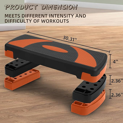 Step Aerobic Platform, Exercise Step with 5 levels Adjustable Height, 4 Stackable Risers, Fitness Training Workout Stepper for Home Gym, Cardio Strength, Multiple Options
