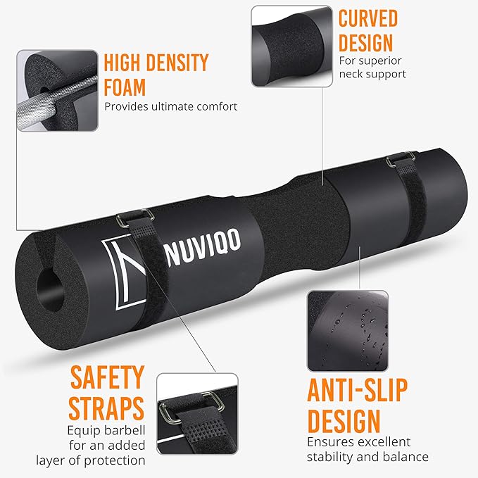 Barbell Pad Squat Pad for Lunges and Squats - Hip Thrust Pad for Standard and Olympic Bars - Provides Cushion to Neck and Shoulders While Training
